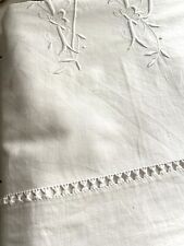 Antique French DOWRY LINEN COTTON sheet VP mono OPENWORK butterfly c1900