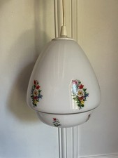 SUSPENSION OPALINE  VINTAGE FLEURS 1970, LUMINAIRE, GLOBE, originale