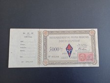 BILLET DE 5000 FRANCS DU RASSEMBLEMENT DU PEUPLE FRANÇAIS RPF AVEC SOUCHE P.NEUF