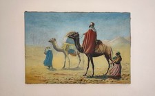 Magnifique tableau peinture huile sur toile orientaliste desert Egypte pyramides