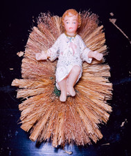 Ancien Santon DEVINEAU  "JESUS EN CIRE SUR SON LIT" - Taille 6 - 9 cm (accident)