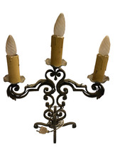 ANCIEN CHANDELIER FER FORGE ÉLECTRIFIER LAMPE DE CHEVET CANDELABRE CHEMINÉE