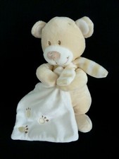 *. DOUDOU PELUCHE POMMETTE OURS ECRU JAUNE BLANC EMPREINTES MOUCHOIR NEUF*