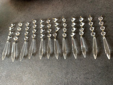 12 ANCIENNES PAMPILLES FLÈCHES POINTE EN CRISTAL Ou Verre  FACETTES POUR LUSTRE