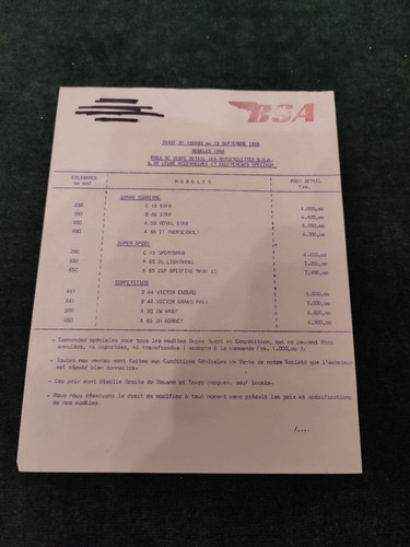 Moto bsa tarif 1965 - ,