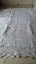 ANCIEN DRAP MONOGRAMME CL DENTELLE LIN 240 X 344 RABAT RIDEAU NAPPE DÉCORATION