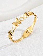 Bracelet A Papillon Femme Or Doré Jaune Bijoux Jonc En Acier Inoxydable +Cadeau