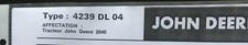 2)Fiche Technique R.T.A (RTA) ; Tracteur JOHN DEERE 2040 type 4239 DL 04