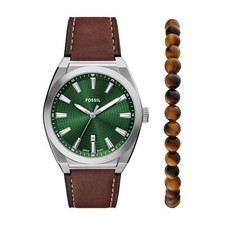 Montre Homme + Bracelet FOSSIL EVERETT FS6080SET Cuir Brun Vert