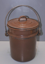 -ANCIENNE BOITE GAMELLE REPAS 2 COMPARTIMENTS EMAILLEE MARRON INTERIEUR BLEU   D