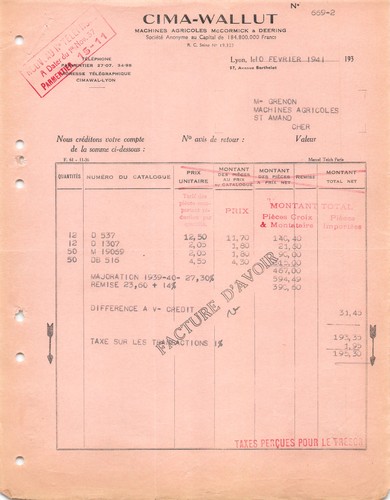 1941 facture cima - wallut, a