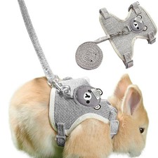 Harnais Lapin Nain Laisse Réglable Harnais Respirant Gris
