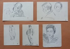 ROBERT LEPELTIER (1913-1996) LOT DE 5 DESSINS PORTRAITS/PERSONNAGES (16)