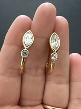 Ancienne Paire De Boucle D’oreille Plaquer Or Createur Art Déco Creole strass 