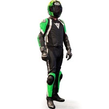 Hommes Combi Cuir 48 - Dainese Avro 4 Custom Works - Schwarz-Weiß-Fluogrün