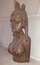 Sculpture bois ancienne buste Femme Nu Africain Art Primaire Ethnique Colonial .