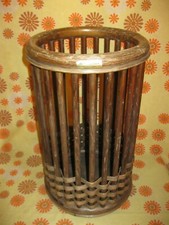 Vintage 70s Ancienne CORBEILLE A PAPIER ou PORTE-PARAPLUIE en OSIER ROTIN Linge
