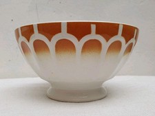 Ancien Grand Bol Cannelé sur Piédouche - Faïence  - Caramel et Blanc 