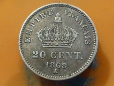 20 CENTS (ARGENT) - NAPOLEON III - 1868 A - TRES RARE & BELLE QUALITE TTB !