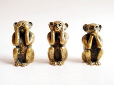Sculpture Miniatur Figurine des 3 petits singes de la Sagesse bronze doré massif