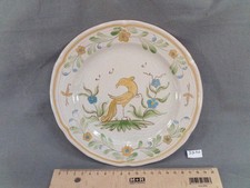 Ancienne assiette en faïence de Pornic, décor floral et oiseau 1960  (DD10)