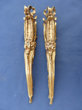2 ornements garnitures chutes pieds meuble Louis XV laiton doré ancien Ht 305