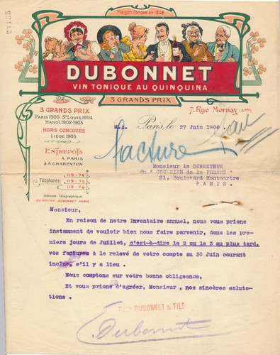 Dubonnet vin tonique - dubonnet, lettre