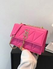 Sac A Bandoulière Rabat Rose Femme Magnétique En Simili Cuir Matelassé Chaîne Or