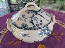 Soupière Terre de Fer Porcelaine Opaque de Gien Modèle Provençal Oiseaux Bleus