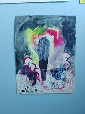 Art Brut 1993" Pinceau Et Discorde" Aquarelle 25/32cm