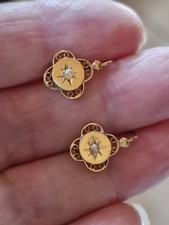 Anciennes Boucles Dormeuses Or 18 Cts, Perle Fine, 1,59 Grs