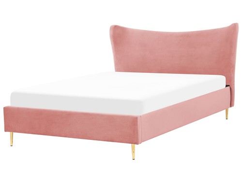 Lit double velours - lit, rose