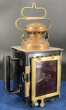 Lanterne ancienne Grimmeisen Paris cuivre laiton verre bleu rouge 26x12,5cm XIXe