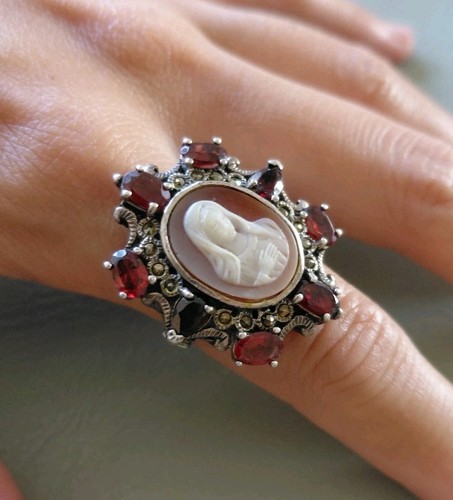 Bague argent camée coquille - argent,