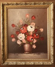 Tableau Peinture Originale huile Par l’artiste S Barton Bouquet De Fleurs XXème