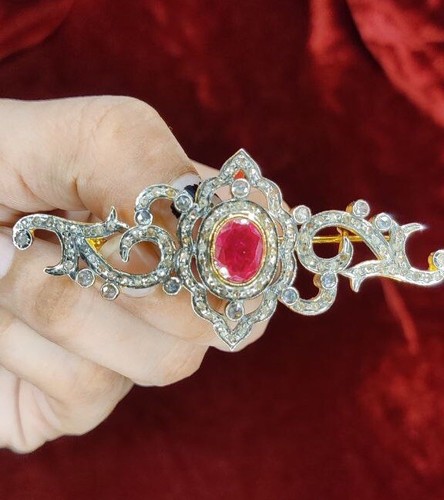 Broche nœud rubis argent - broche,
