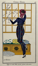 LOUIS BUREAU Robe GRAVURE Pochoir ART DECO Costumes Parisiens MODE Dames 1913