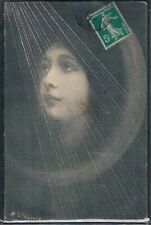 N193 ART NOUVEAU a/s PRALOIX MOONLIGHT BEAUTIFUL LADY MOON Fine LITHO 1903