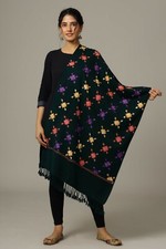 100% Pure Laine Main Brodé Indien Kashmir Châle Echarpe Foulard Vert Couleur