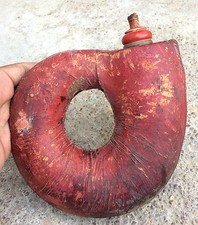 Flasque À Poudre En Cuir Noir Tribal Persan Ancien Rétro Rare Fait Main