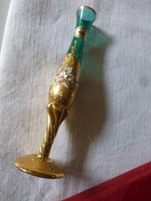 Vase soliflore vert et or verre soufflé  MURANO décor réhaussé d'émail