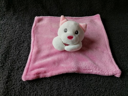Doudou plat chat rose blanc