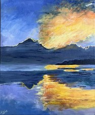 Tableau Original D’artiste " Coucher de Soleil " Signé