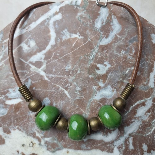 Collier cuir céramique - collier,