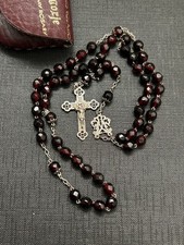 chapelet ancien  argent massif perles verre grenat