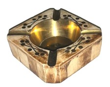 Cendrier marocain vintage laiton et marqueterie os chameau 9,5X9,5cm