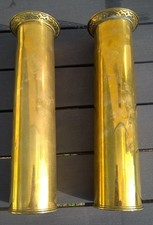 PAIRE DE VASE ART POILUS DOUILLE D'OBUS DE 75 TRENCH ART GUERRE 1914-18