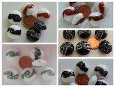 6 perles galets rond 16mm verre BLANC bandeau volutes dorées et couleur au choix