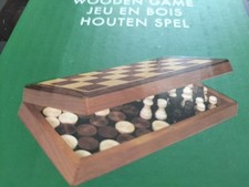 JEU D'ÉCHECS & DE DAMES PLIABLE Neuf Chess Schaak Checkers Damspel Wooden Houten