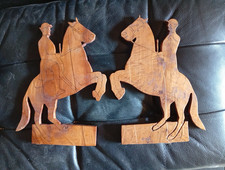 Art Populaire ancien: 2x Cavalier Planche Bois (Buis ?)  Chasse à Courre (???)